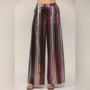 Stripe Sequined Wide Leg Pant